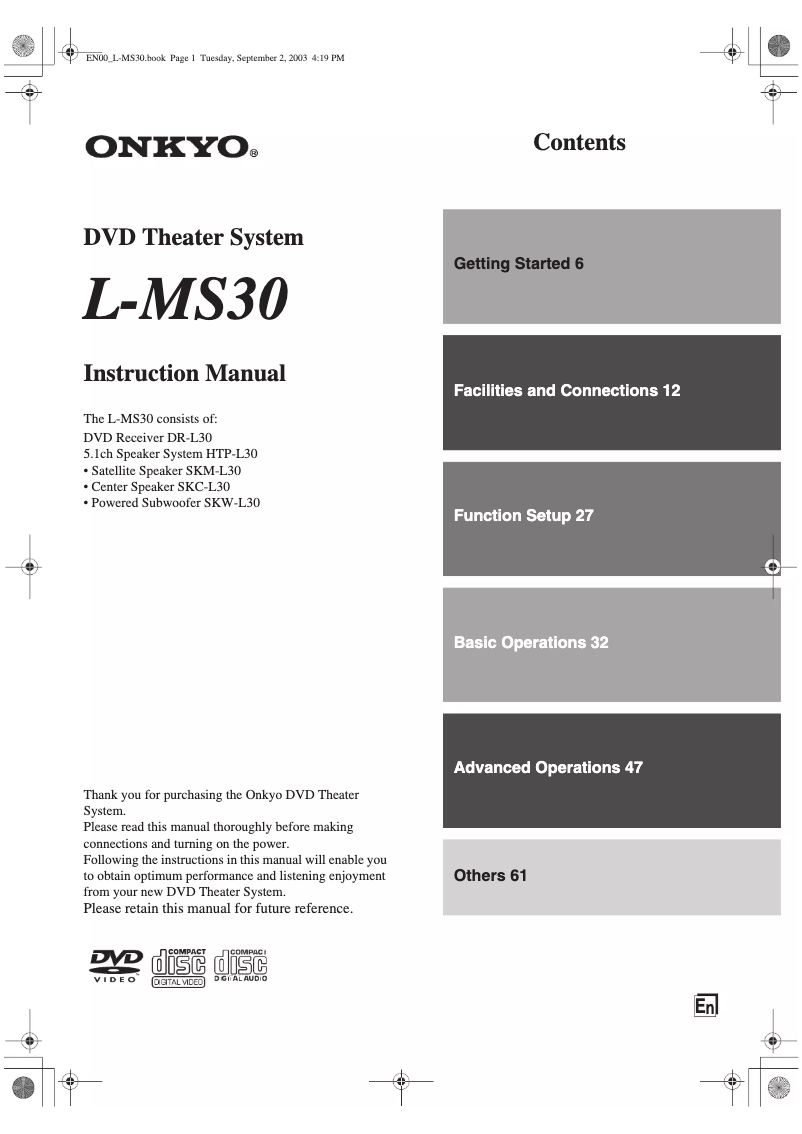 Page 1 of the manual User Manual Onkyo L-MS30