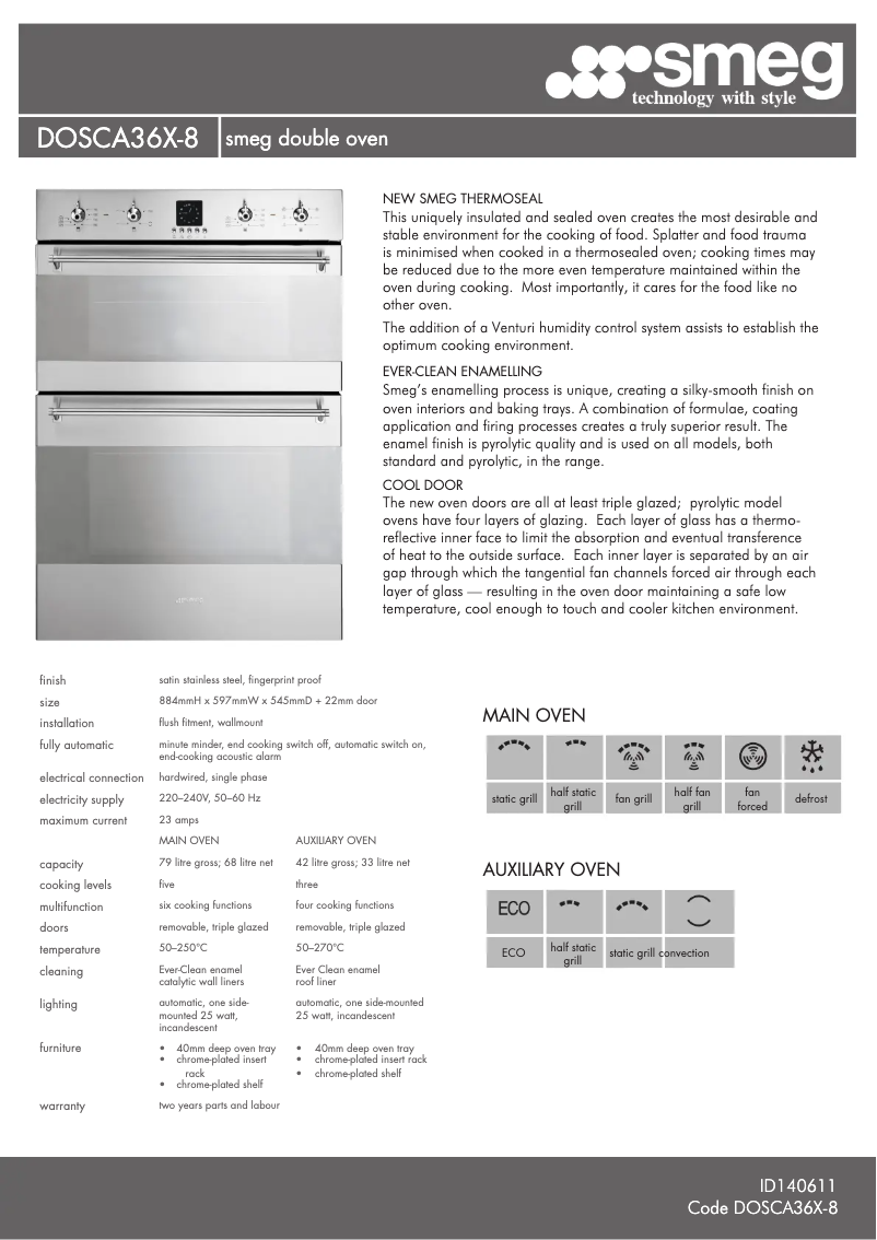 Page 1 of the manual Technical Sheet Smeg DOSCA36X-8