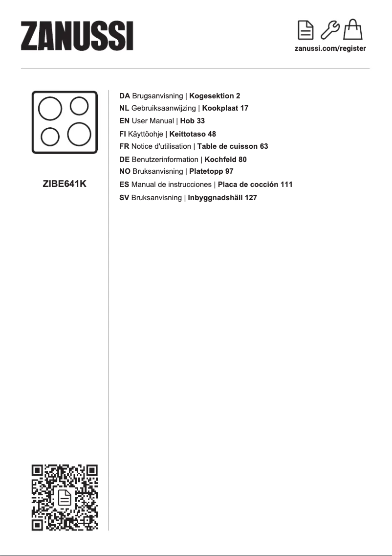 Page 1 of the manual User Manual Zanussi ZIBE641K