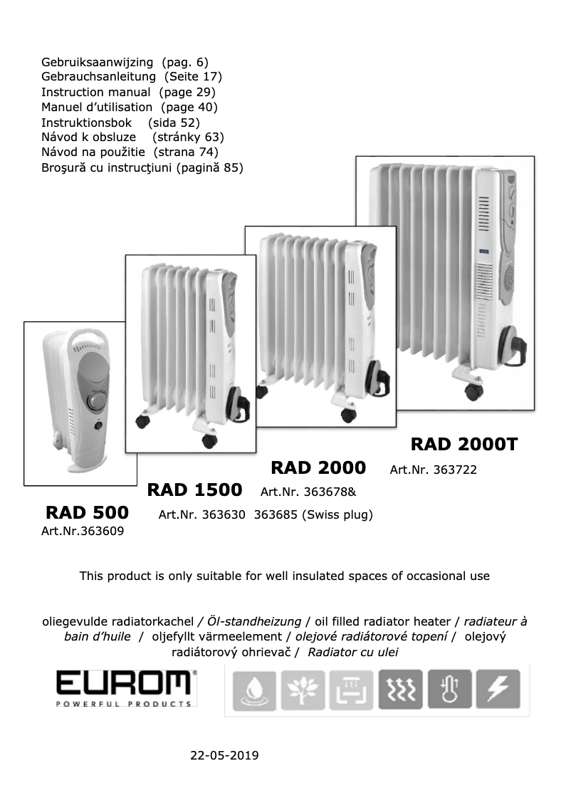 First page image of the manual for RAD 500