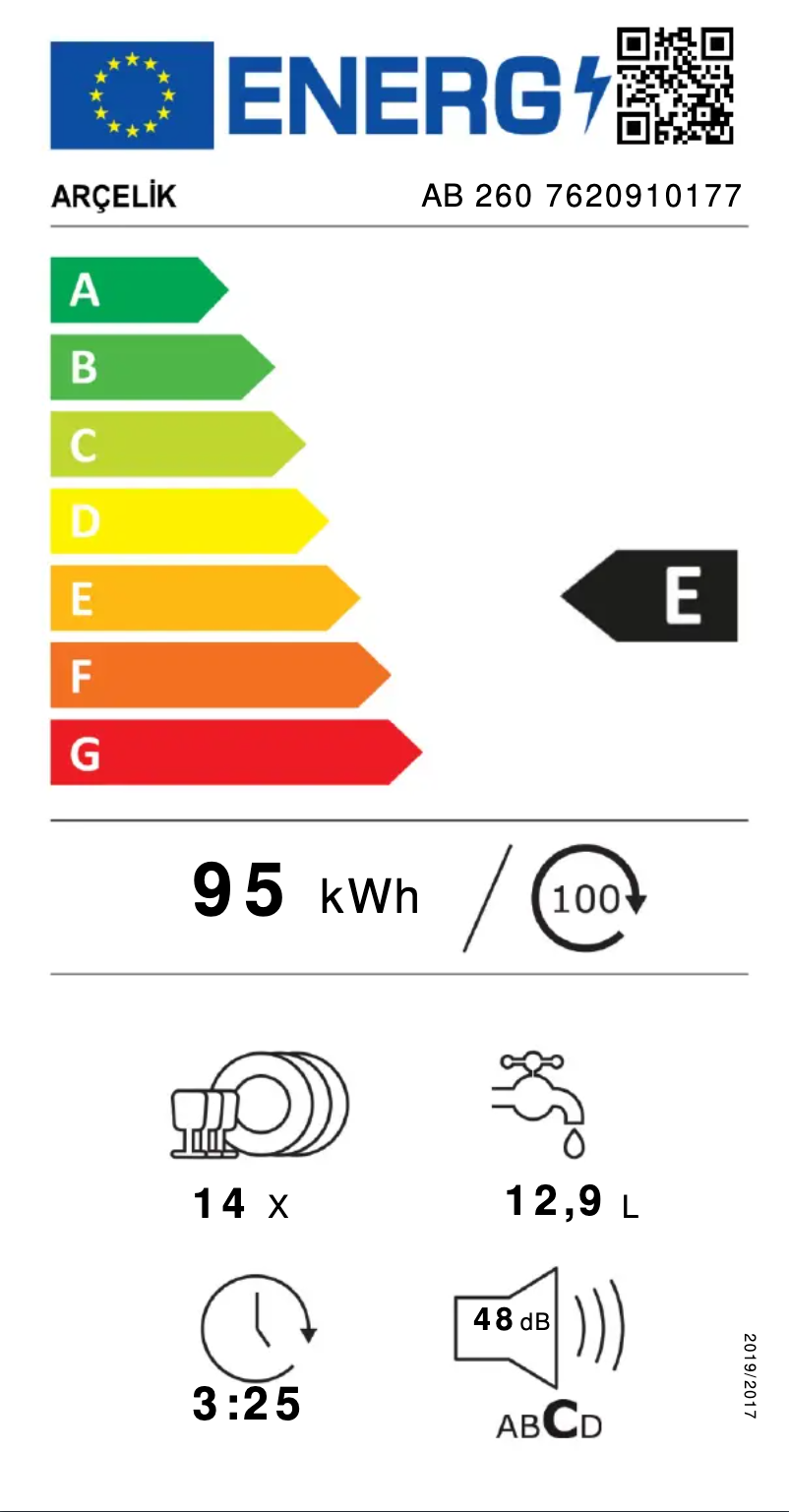 Page 1 of the manual Energy Label Arçelik AB 260