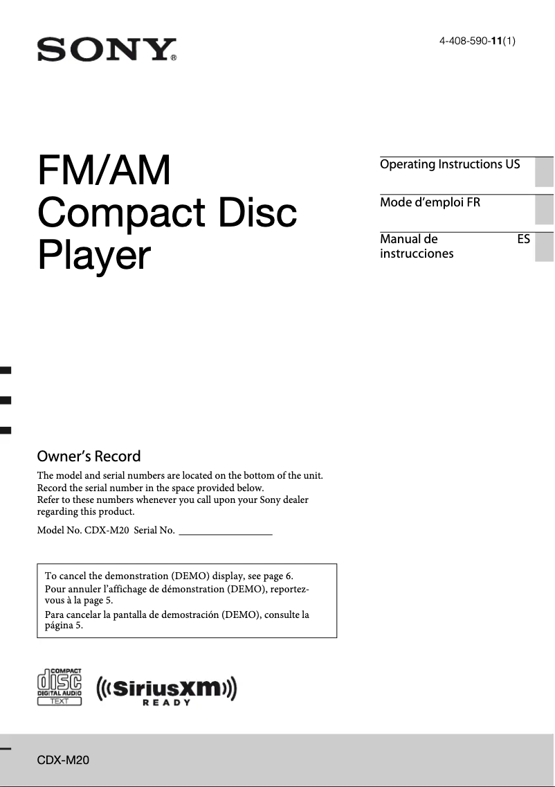 First page image of the manual for CDX-M20