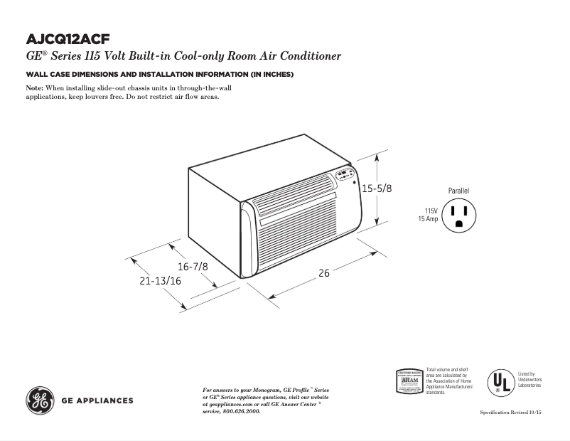 First page image of the manual for AJCQ12ACF