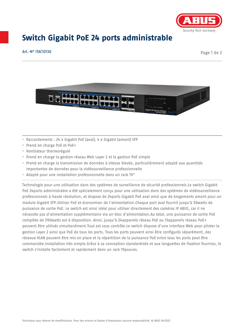Image de la première page du manuel de l'appareil ITAC10130
