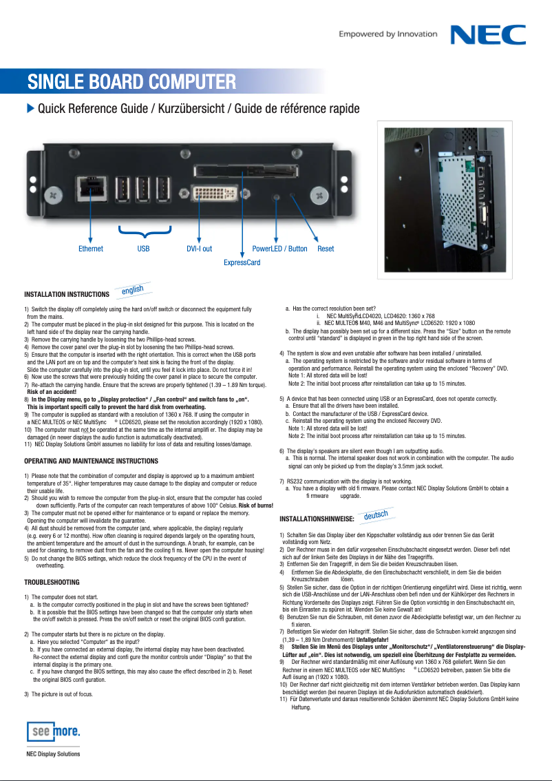 Page 1 de la notice Manuel utilisateur NEC 100012722