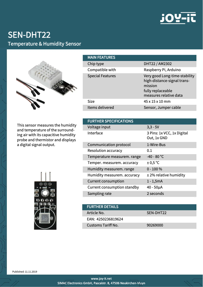 Image de la première page du manuel de l'appareil SEN-DHT22