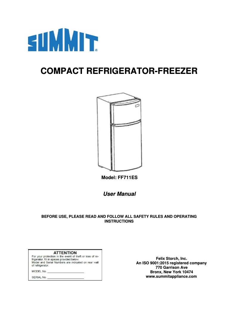 Page 1 of the manual User Manual Summit FF711ES