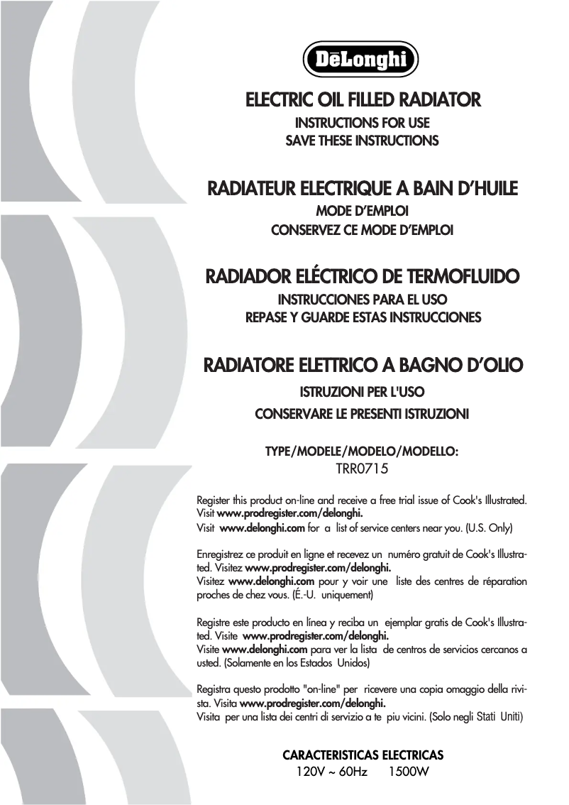 Page 1 de la notice Manuel utilisateur DeLonghi TRR0715