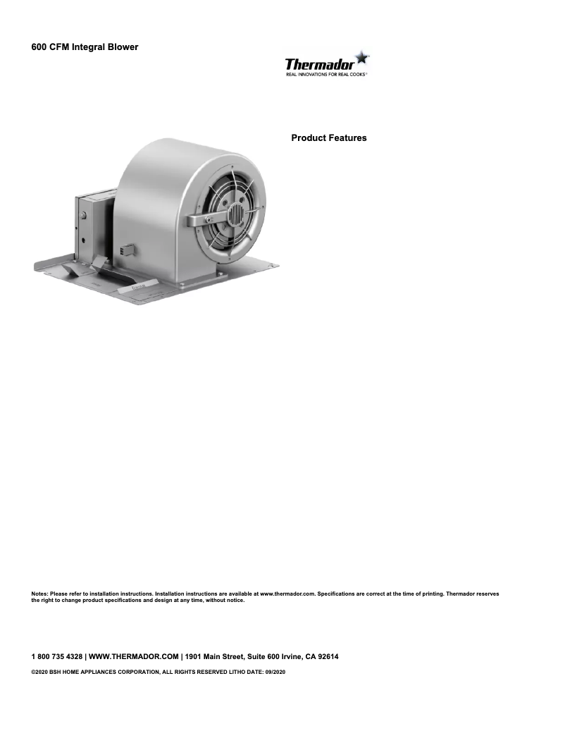Page 1 of the manual Technical Sheet Thermador VTN630W