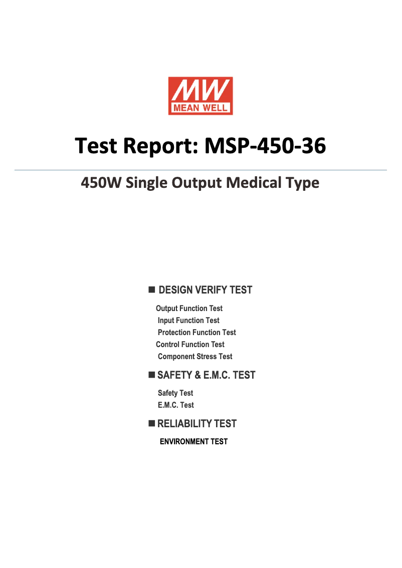 Page 1 of the manual Technical Sheet Mean Well MSP-450-36