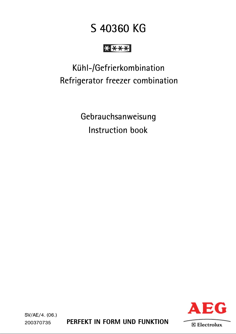 Page 1 of the manual User Manual AEG S 40360 KG