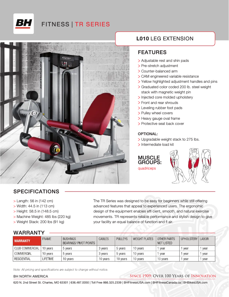 Page 1 of the manual Technical Sheet BH Fitness L010