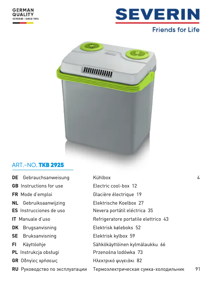 First page image of the manual for TKB 2925