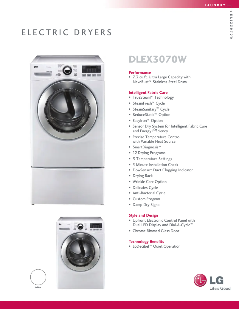 Page 1 of the manual Technical Sheet LG DLEX3070W