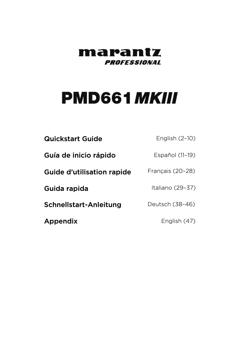 Page 1 of the manual Quick Start Guide Marantz PMD661MKIII