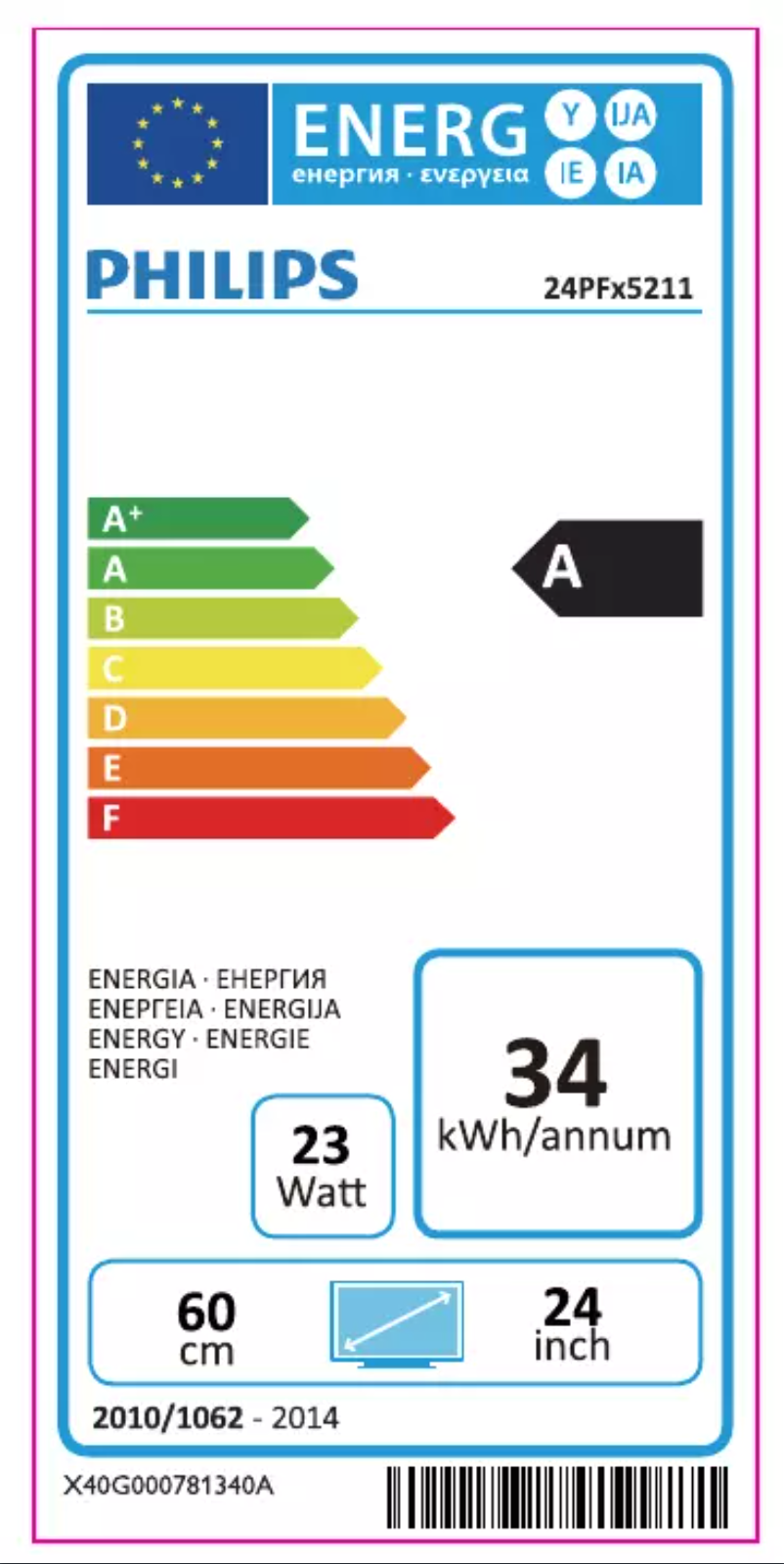 Page 1 of the manual Energy Label Philips 5200 series 24PFK5211