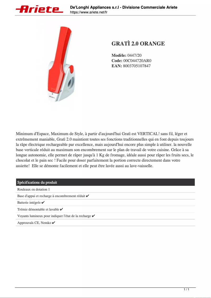 Image de la première page du manuel de l'appareil Gratì 2.0