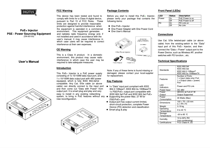 First page image of the manual for DN-95103
