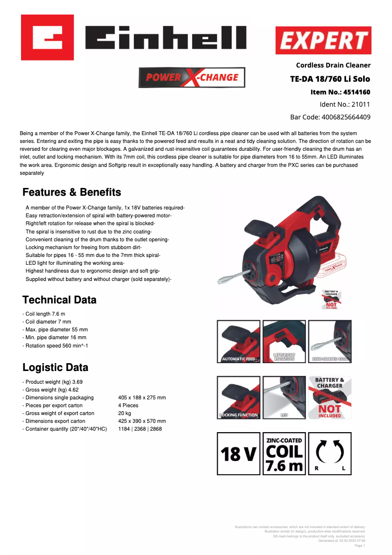 First page image of the manual for TE-DA 18/760 Li