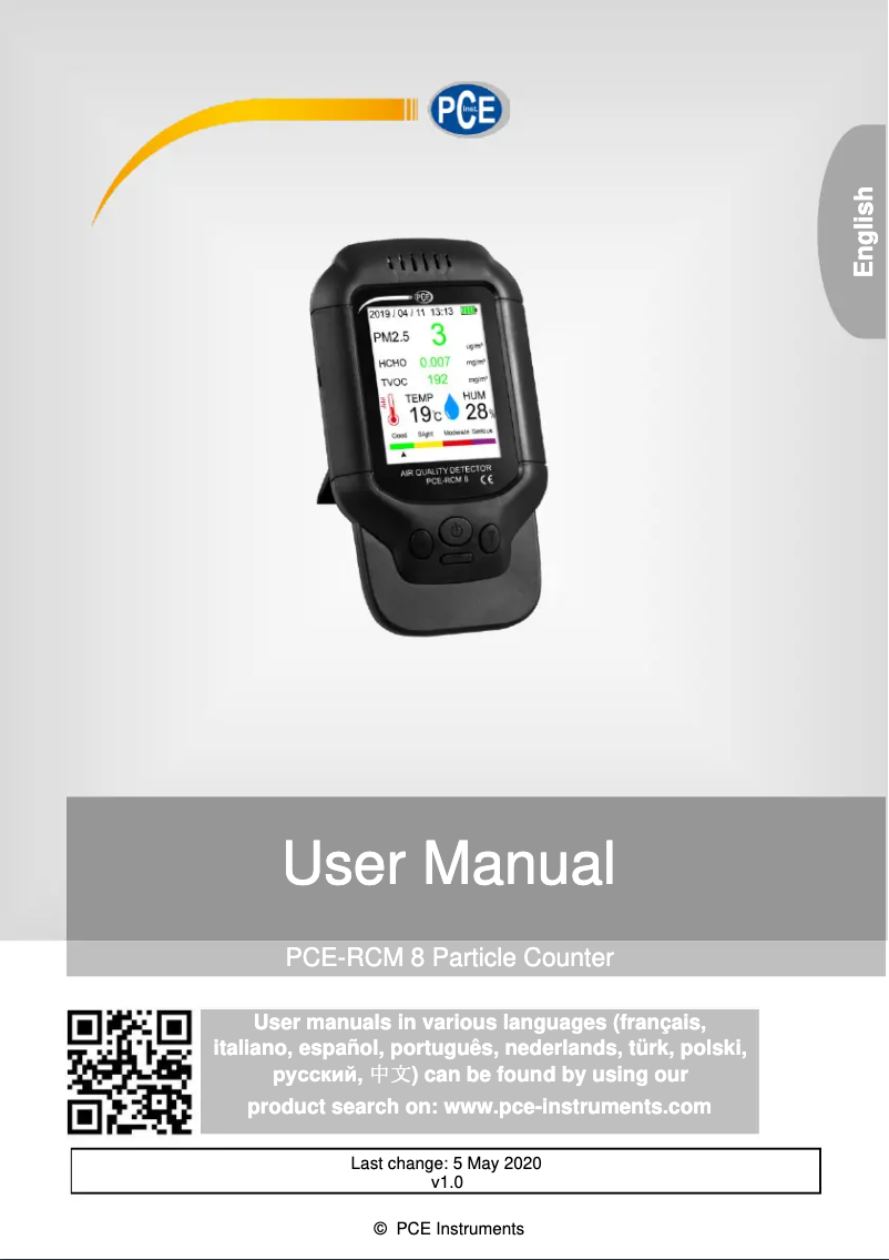 First page image of the manual for PCE-RCM 8