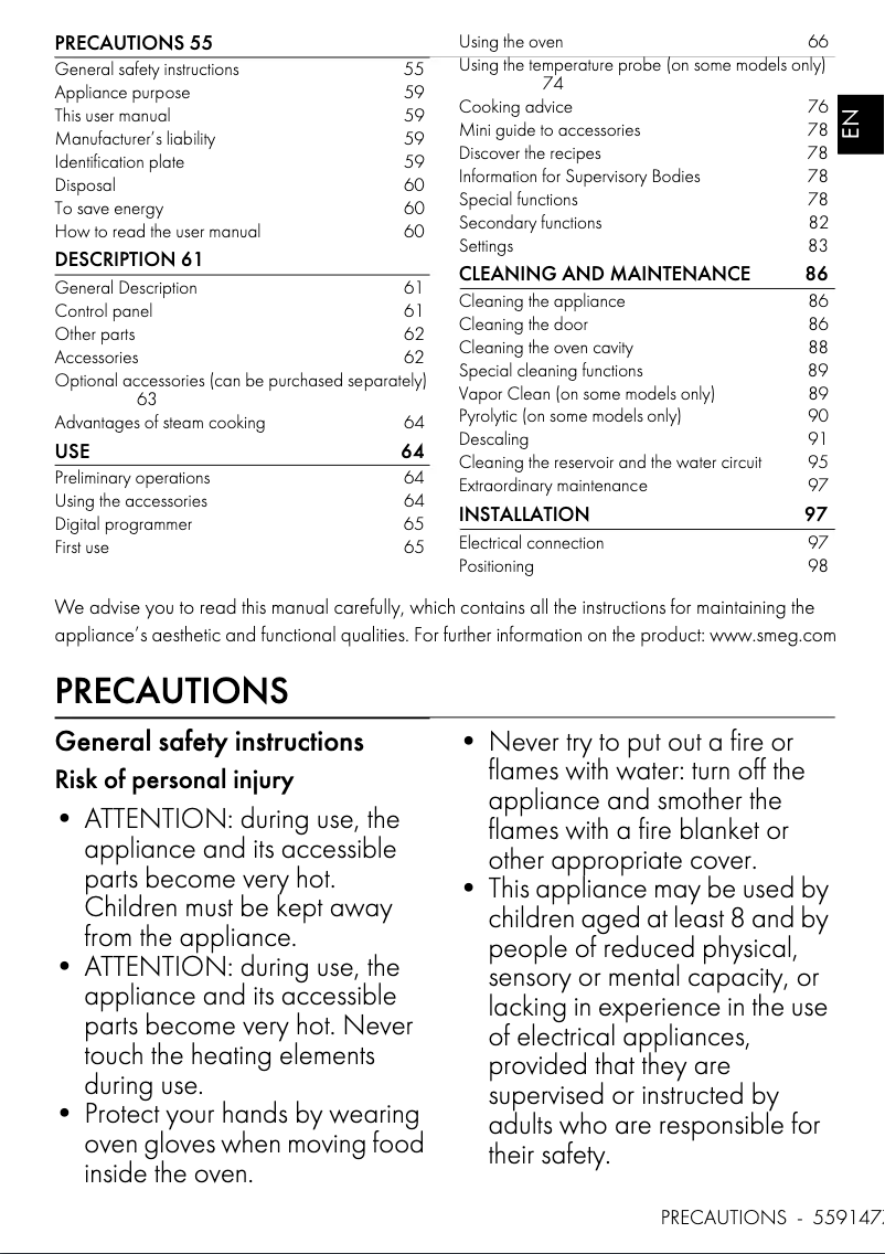 Page 1 of the manual Instruction Manual Smeg SO6102S3PN