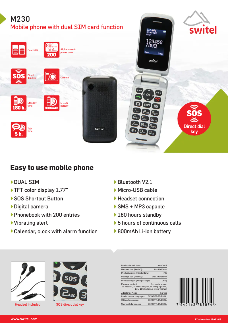 Page 1 of the manual Technical Sheet Switel M230