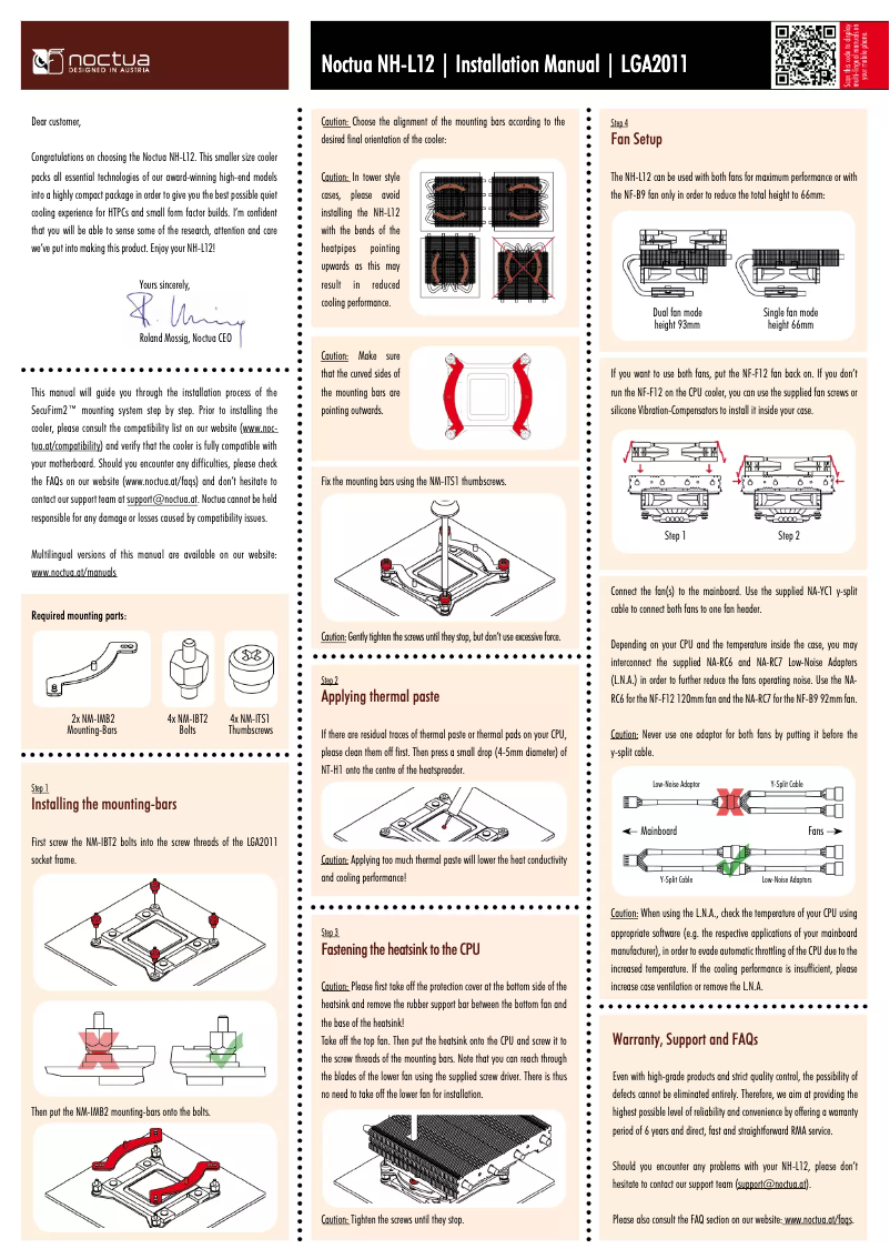 Page 1 de la notice Manuel utilisateur Noctua NH-L12