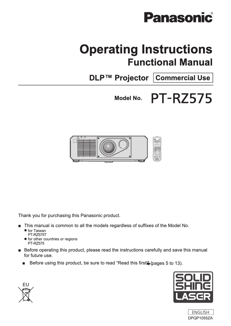 First page image of the manual for PT-RZ575