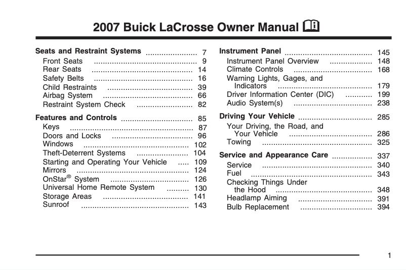 Page 1 of the manual User Manual Buick Lacrosse (2006)
