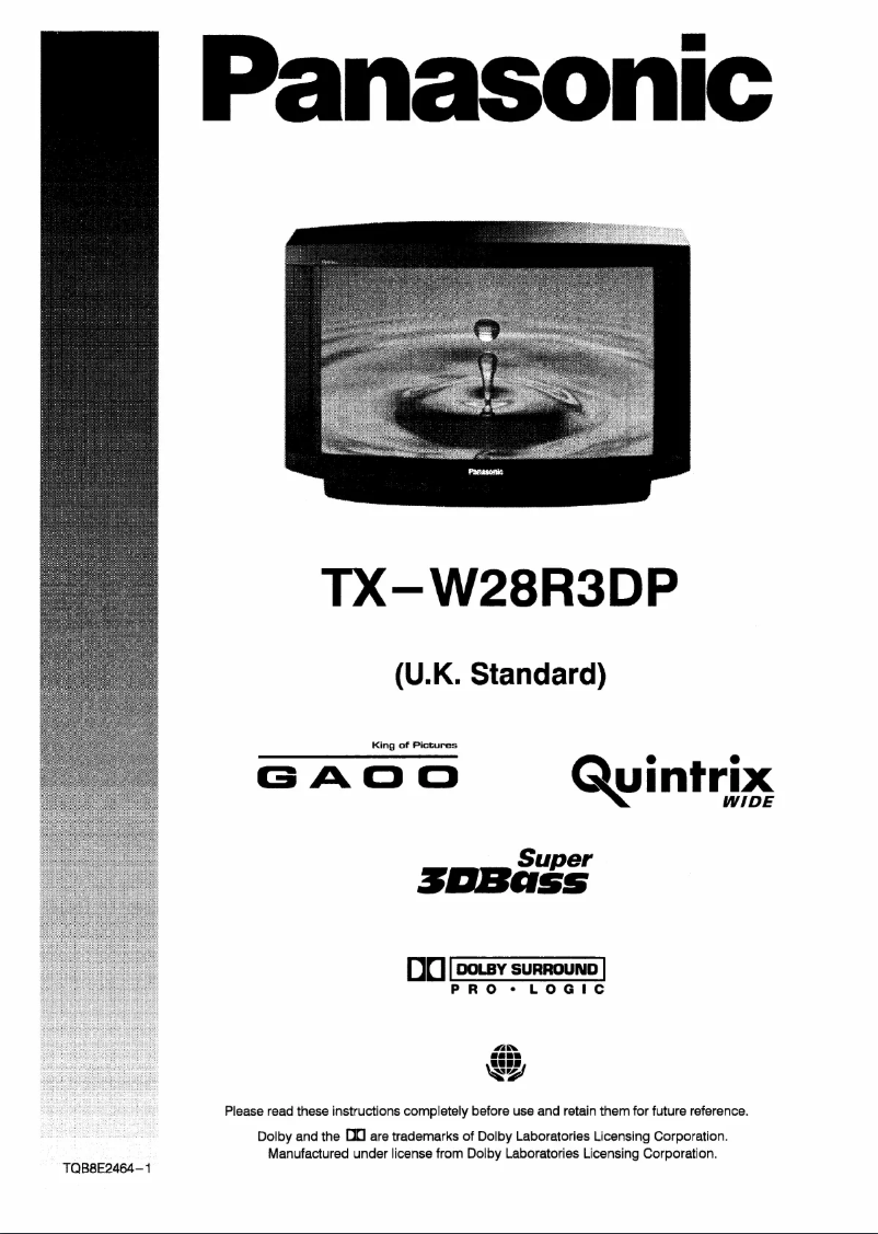 First page image of the manual for TX-W28R3DP