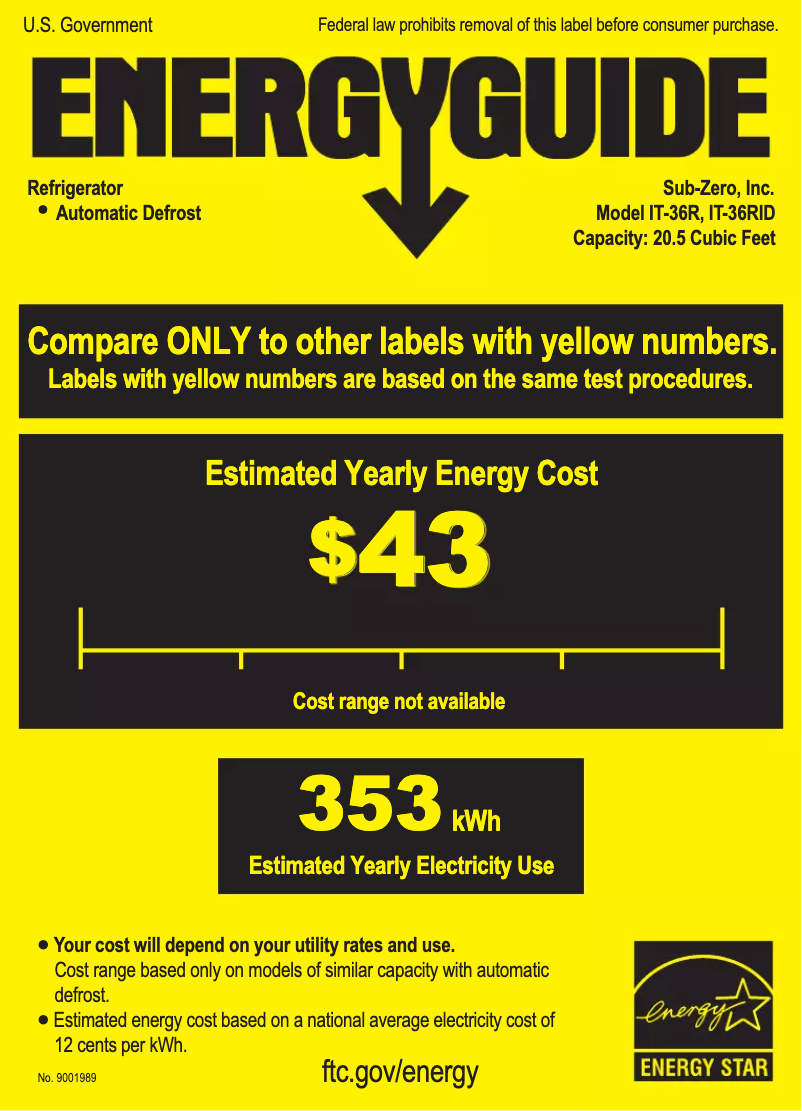 Page 1 of the manual Energy Label Sub-Zero IT-36RID-LH