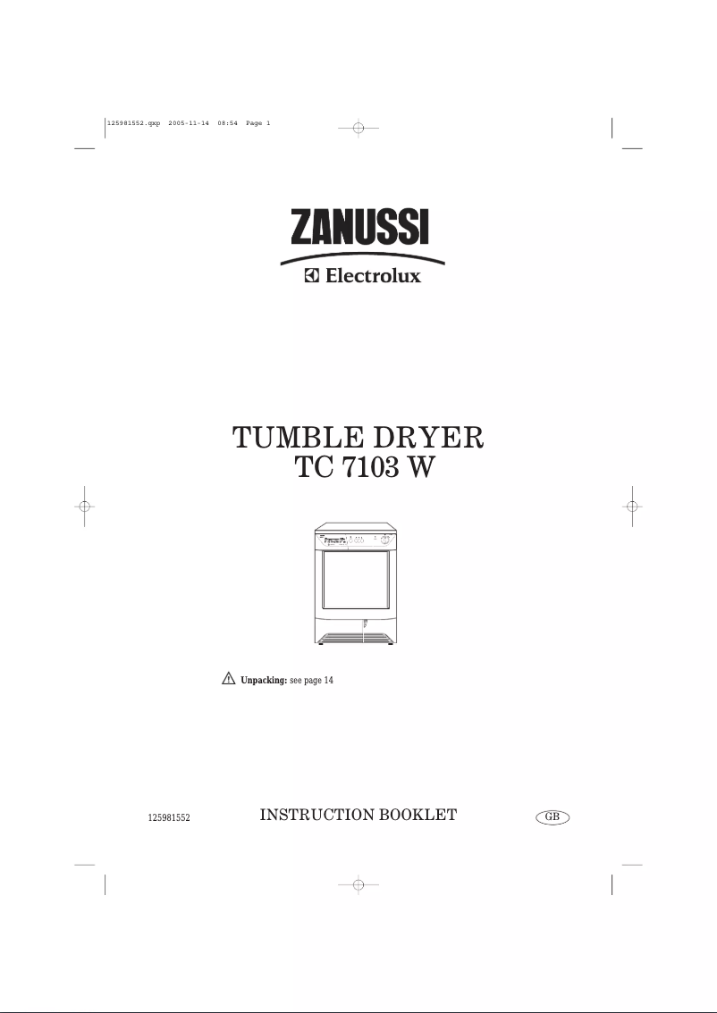 First page image of the manual for TC7103W