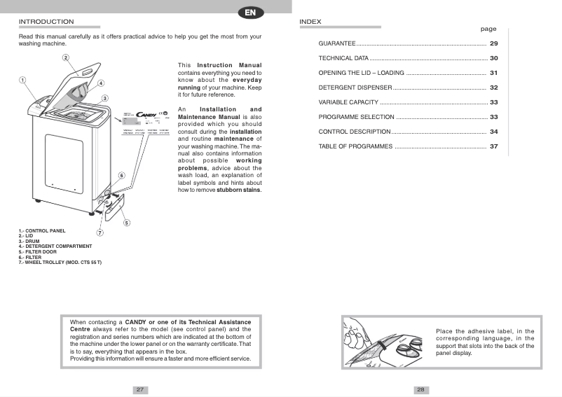 Page 1 of the manual User Manual Candy CTS 54T ES