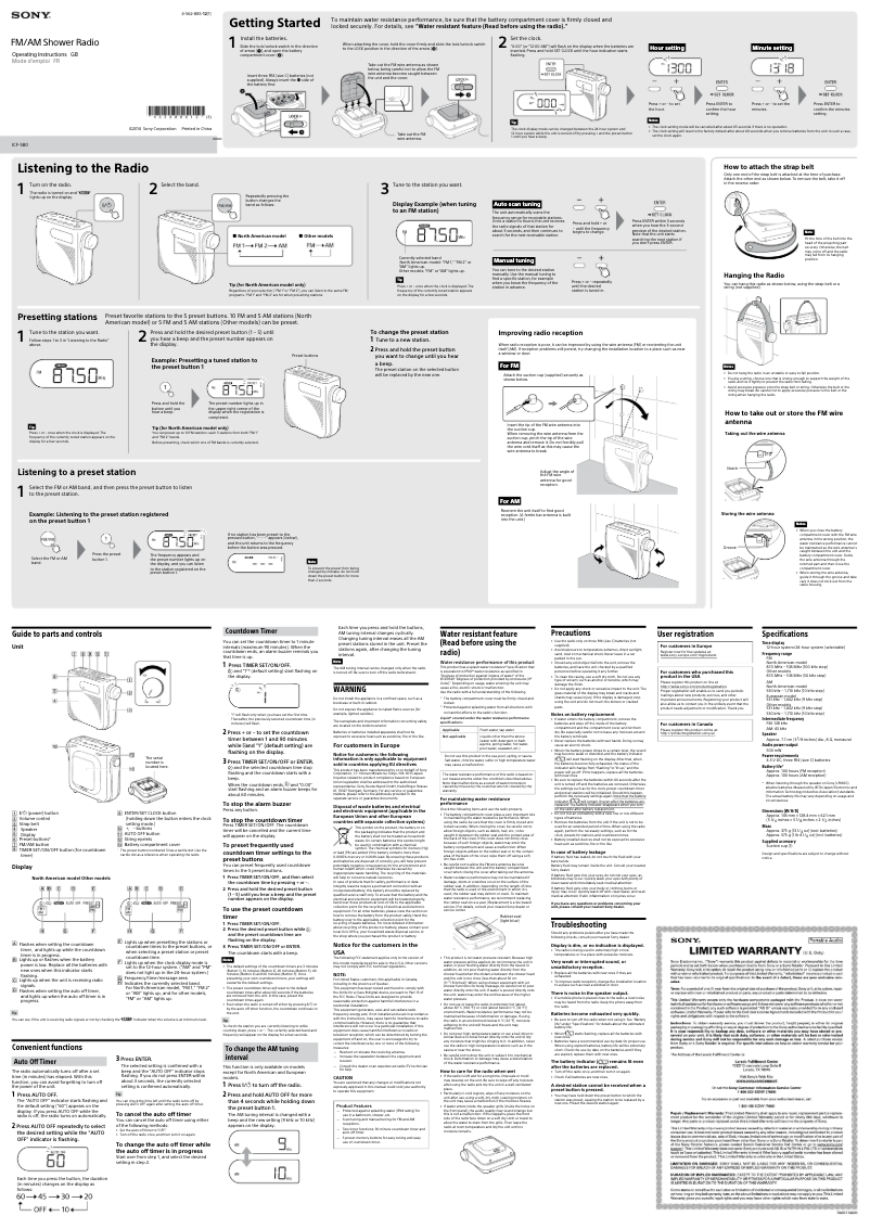 First page image of the manual for ICF-S80