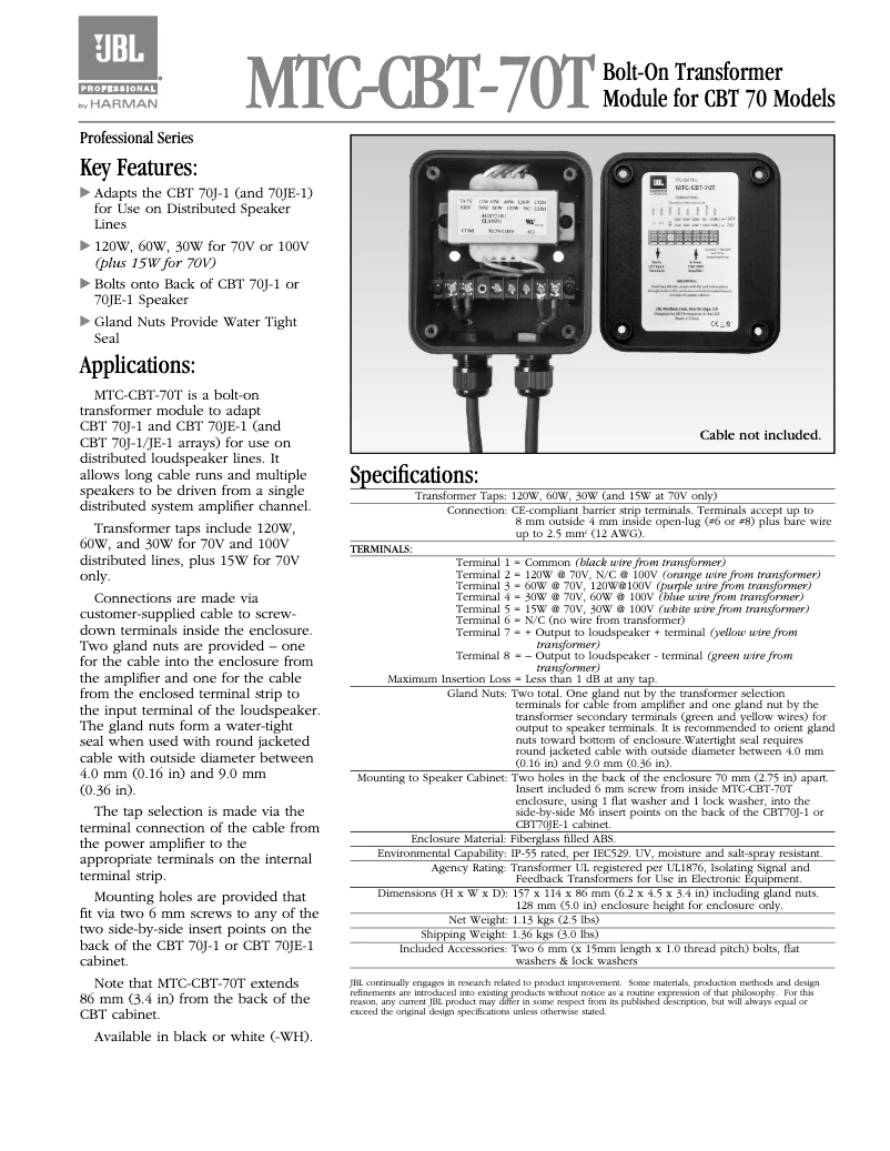 Page 1 of the manual User Manual JBL MTC-CBT-70T