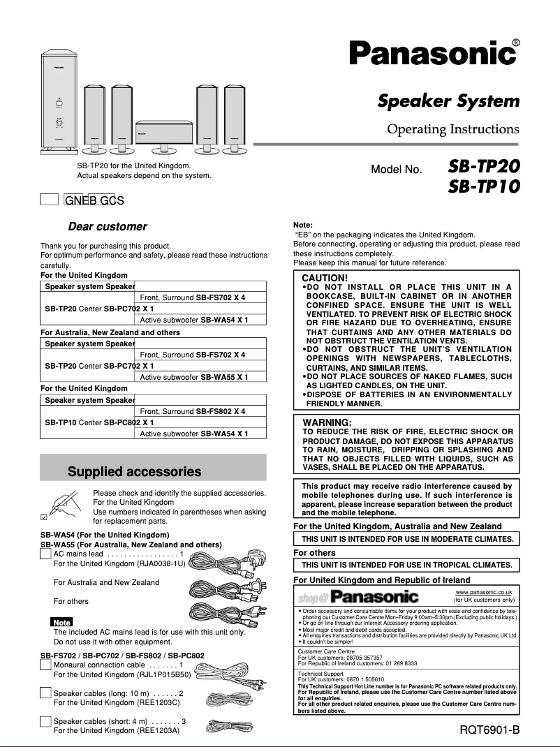 Page 1 of the manual User Manual Panasonic SB-TP10GN