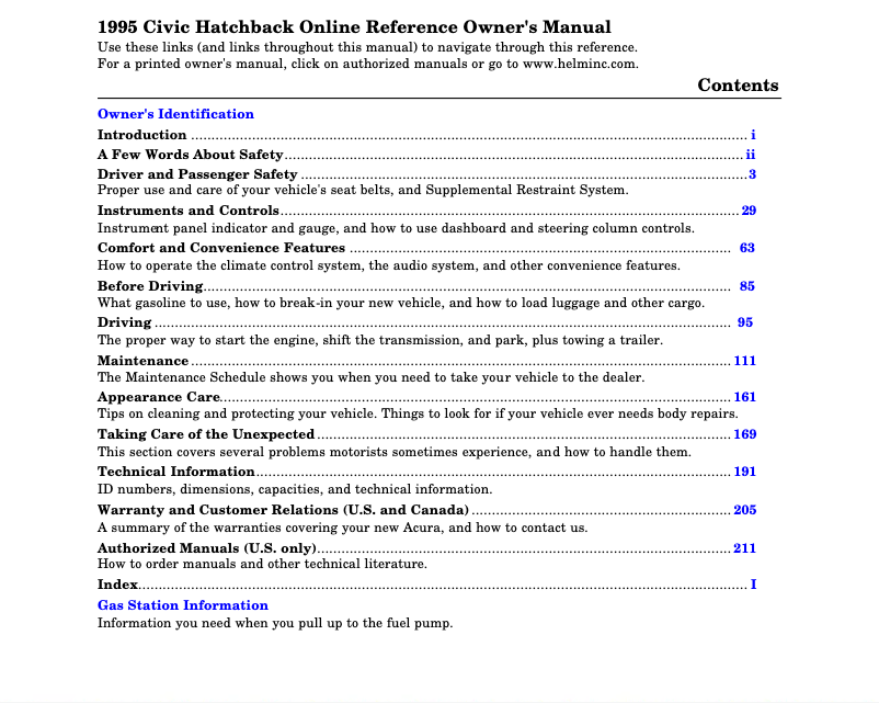 Page 1 of the manual User Manual Honda Civic Coupe (1995)
