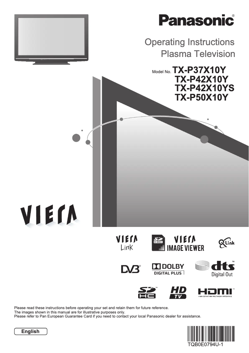 First page image of the manual for Viera TX-P50X10Y