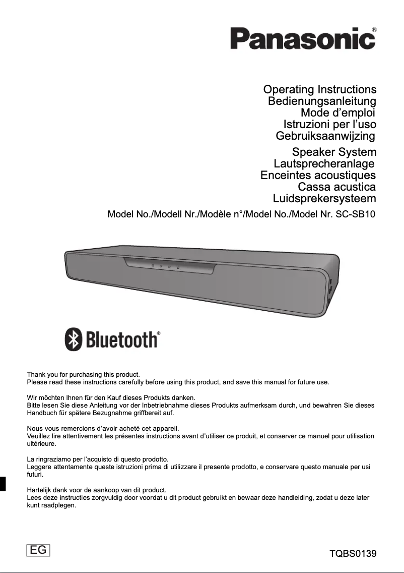 Page 1 of the manual User Manual Panasonic SC-SB10EG