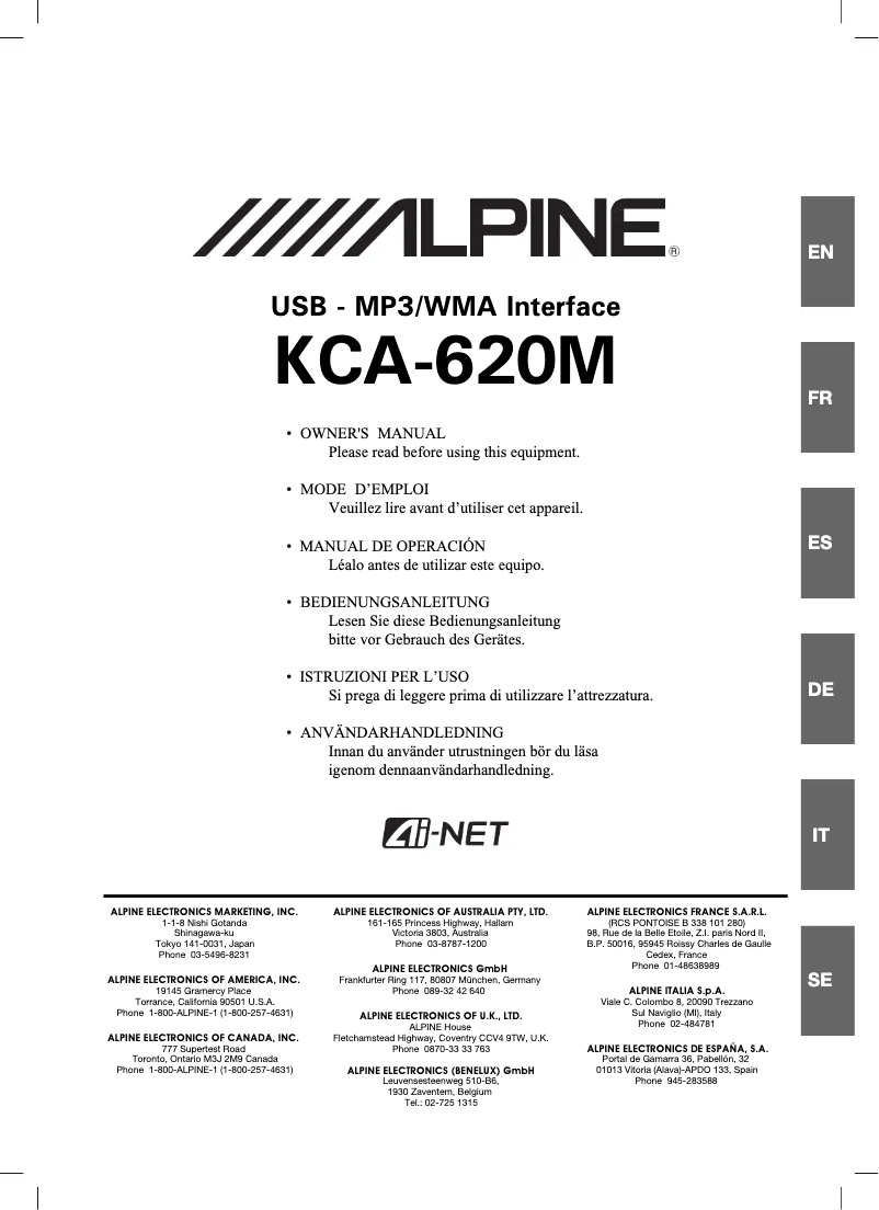 First page image of the manual for KCA-620M