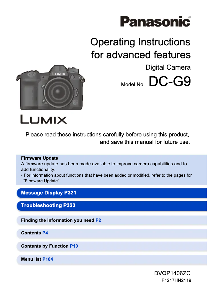 First page image of the manual for Lumix DC-G9L