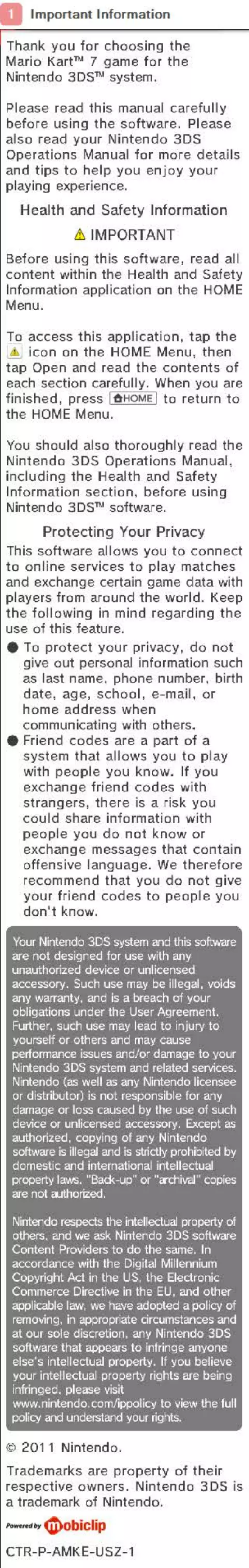 First page image of the manual for (3DS)Mario Kart 7