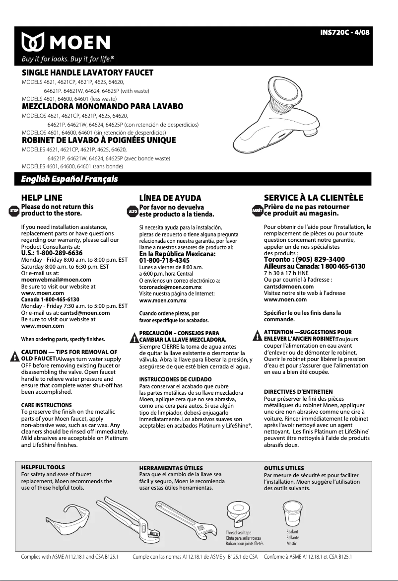 Page 1 of the manual User Manual Moen Chateau 64601