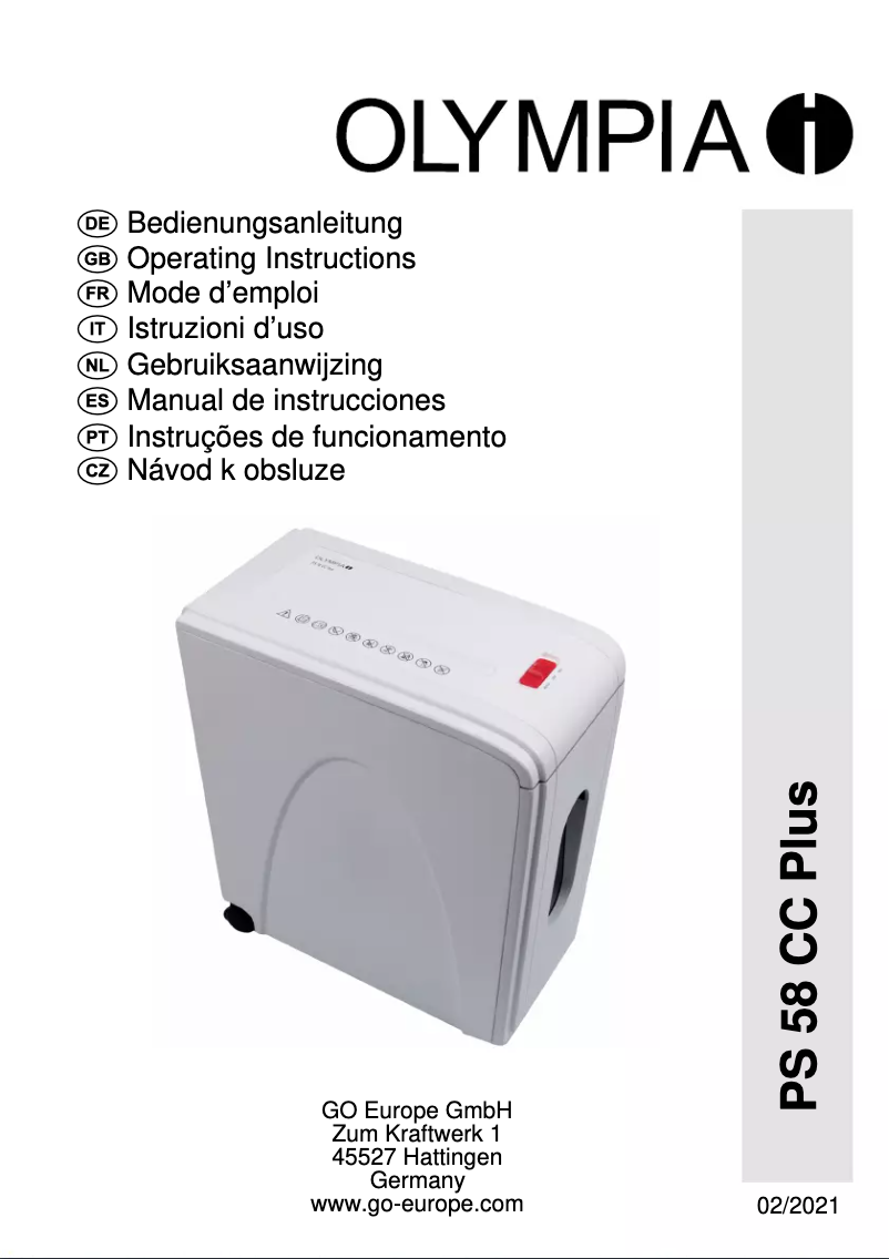 First page image of the manual for PS 58 CC Plus