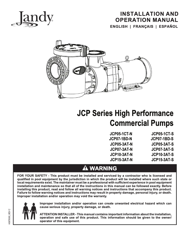 First page image of the manual for JCP10-3AT-N