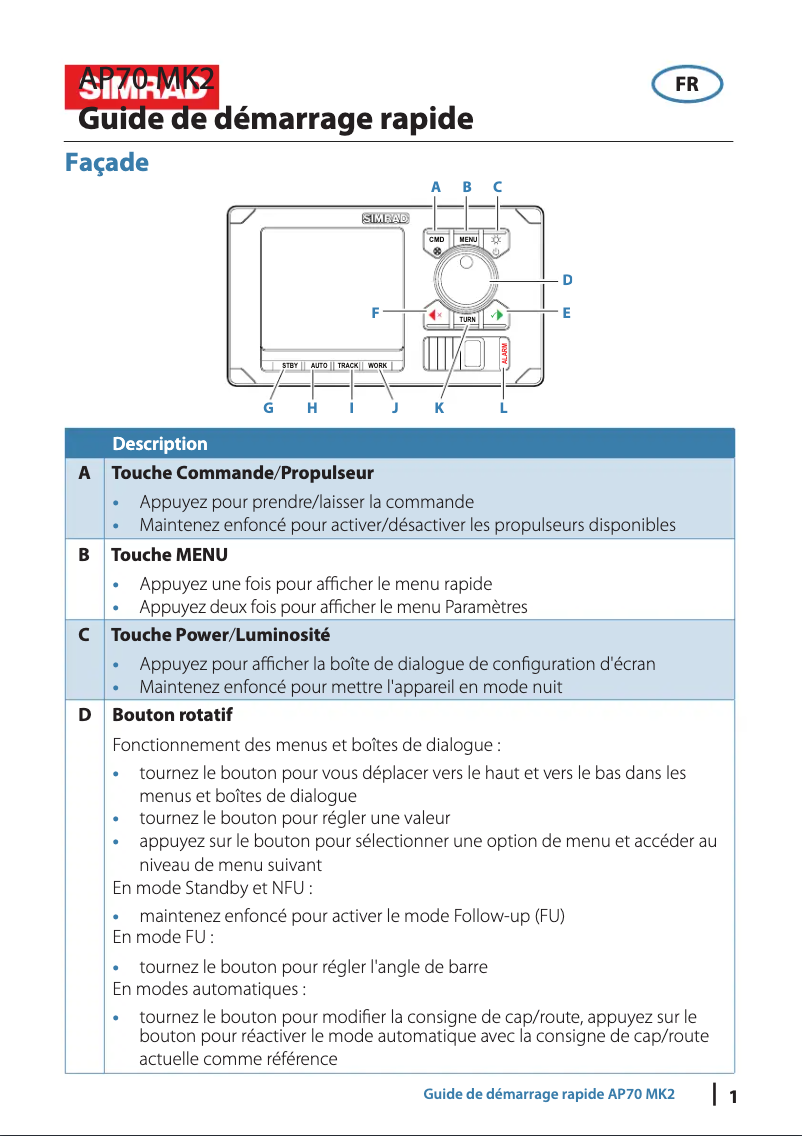 First page image of the manual for AP70 MK2