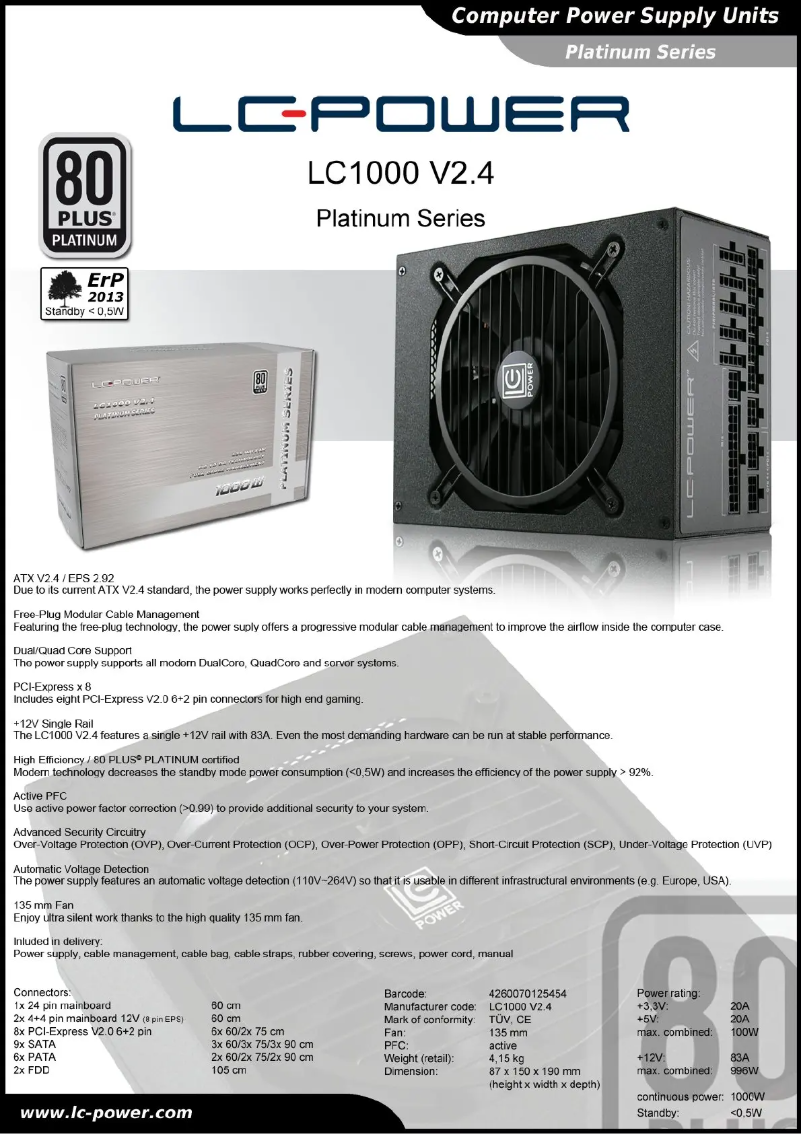 First page image of the manual for LC1000 V2.4