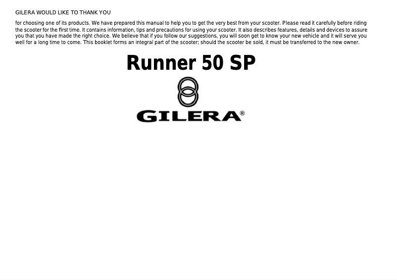 Page 1 of the manual User Manual Gilera Runner 50 SP (2005)