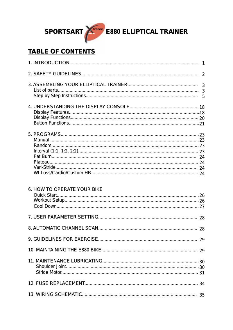 Page 1 of the manual User Manual SportsArt E880