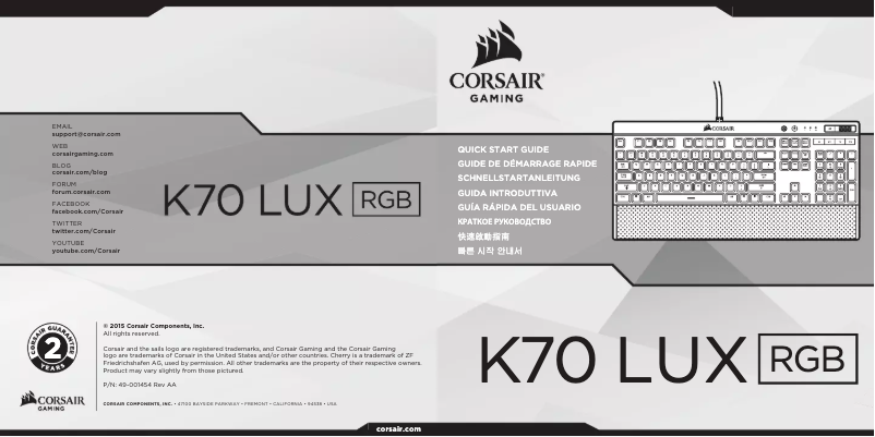 Page 1 de la notice Manuel utilisateur Corsair K70 LUX RGB